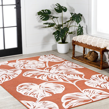 Tobago High-low Two-tone Monstera Leaf Indoor/Outdoor Area Rug